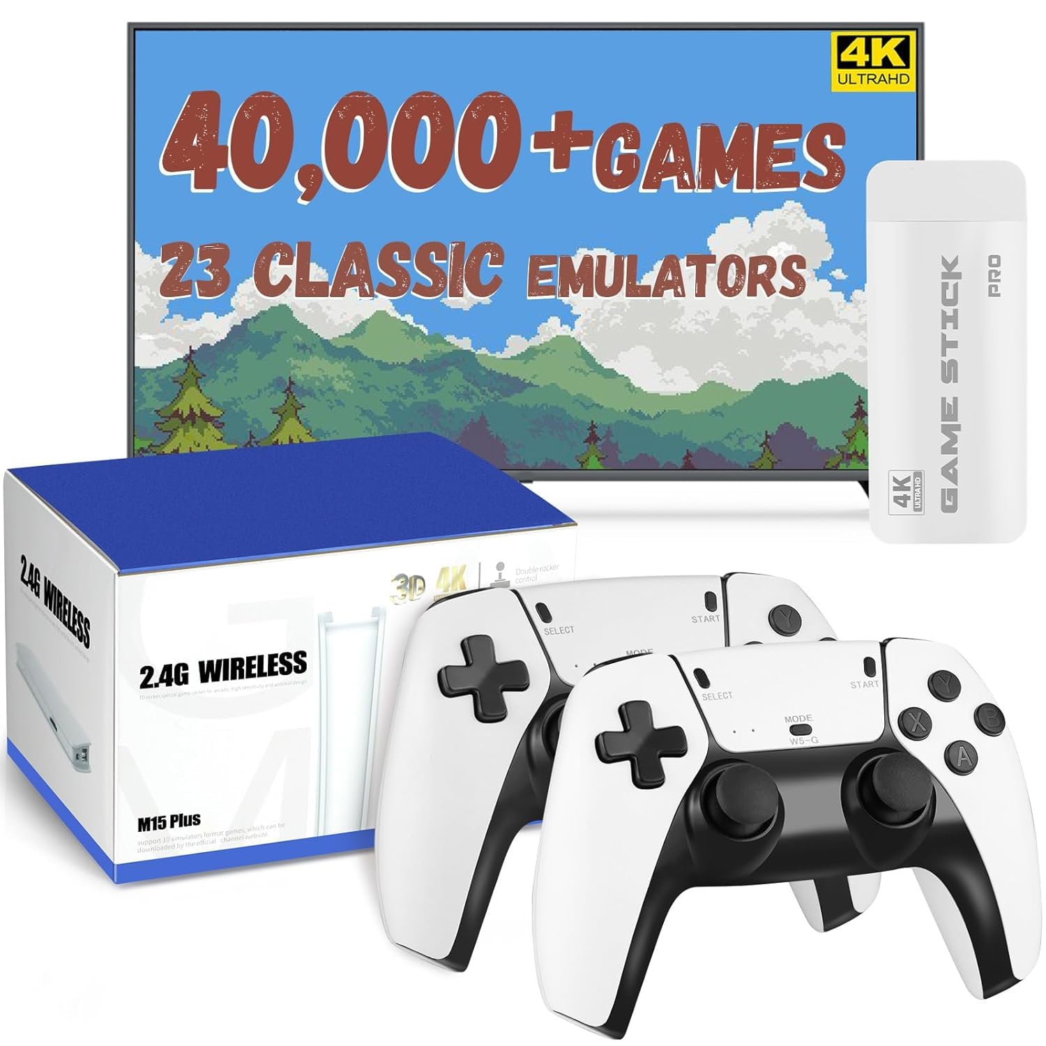 Consola Retro Con 40.000 Juegos Y 23 Emuladores - Doble Mando Inalámbrico 2.4G, 4K HDMI Plug And Play, 128 GB
