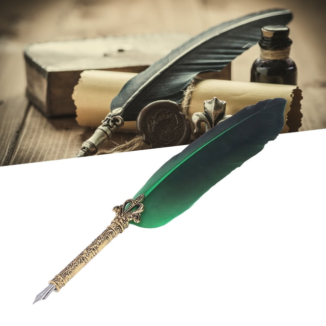 Plume, Plume Rétro Résistante à l'Usure Plume Élégante avec 5 Pointes Support de Stylo Bouteille pour Pratique Rouge,Violet,Vert,Gris