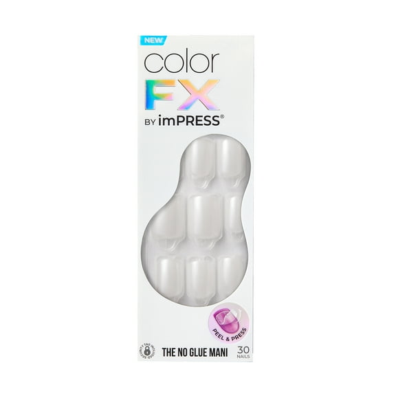 colorFX by imPRESS Press-On Nails, No Glue Needed, White, Short Squoval, 33 Ct.