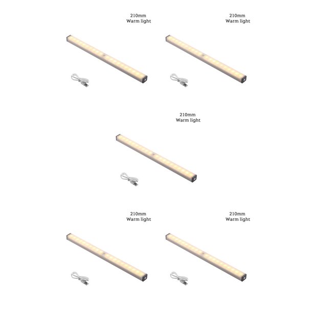 Bewildely Luz LED para armario, lámpara con Sensor de movimiento, recargable, 3 modelos, luz nocturna autoadhesiva para armario, luz cálida de luz cálida de 210 mm 5Conjunto