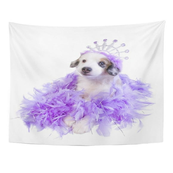 JSDART Cute Purple Princess Miniature Australian Shepherd Puppy Wearing Tiara On Lavender Wall Art Hanging Tapestry Home Decor for Living Room Bedroom Dorm 60x80 inch