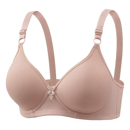 WREESH Push-Up Bra Adaptive Bra Women No Underwire Bras Printed Gathered Middle Button Breathable Underwear Daily Bra Plunge Bra Underwear Pink