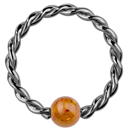 Twisted Captive Bead Ring - Baltic Amber 14K Black Gold Twisted Captive Bead Ring