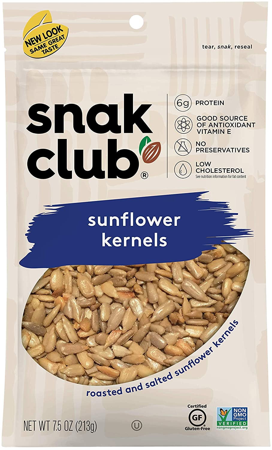 Snak Club All Natural Sunflower Kernels, NonGMO, 7.5Ounces, 6Pack