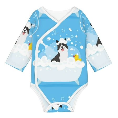 

Coaee Collie in Bathtub for Soft Cotton Baby Long-Sleeve Bodysuit Girls Boys Bodysuit Romper