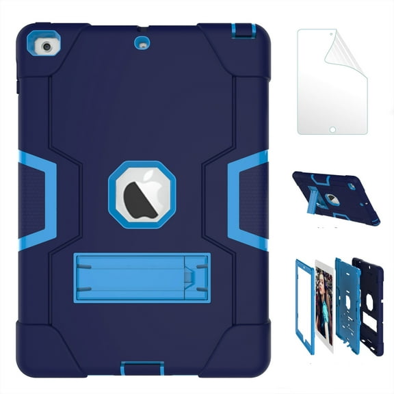 Dteck 9.7" Hybrid Tablet Case, with Accessories Included, Black & Blue