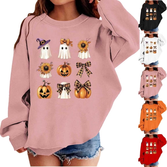 Auroural Boys Sweatshirts Size 8 Boys Girls Sweatshirt Kids Pumpkin Ghost Prints Casual Loose Long Sleeve Round Neck Sweatshirt Kids Clothes Kids Sweatshirt