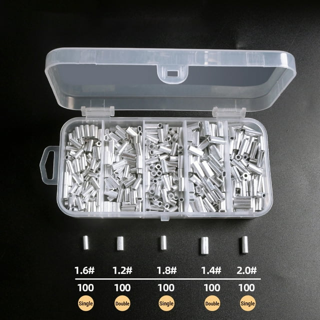 yeacher Aluminum Wire Line Connectors - 500-Piece Set for Fishing, Crafting, and Durable Cable Applications, Single & Double Barrel Sleeves Included