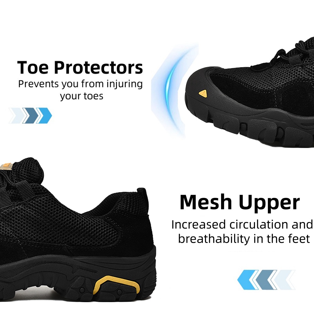 Men's Hiking Shoes Comfortable Breathable Lightweight Slip Resistant Rubber Outsole Outdoor Walking Lace Up Sneakers Black 7 US