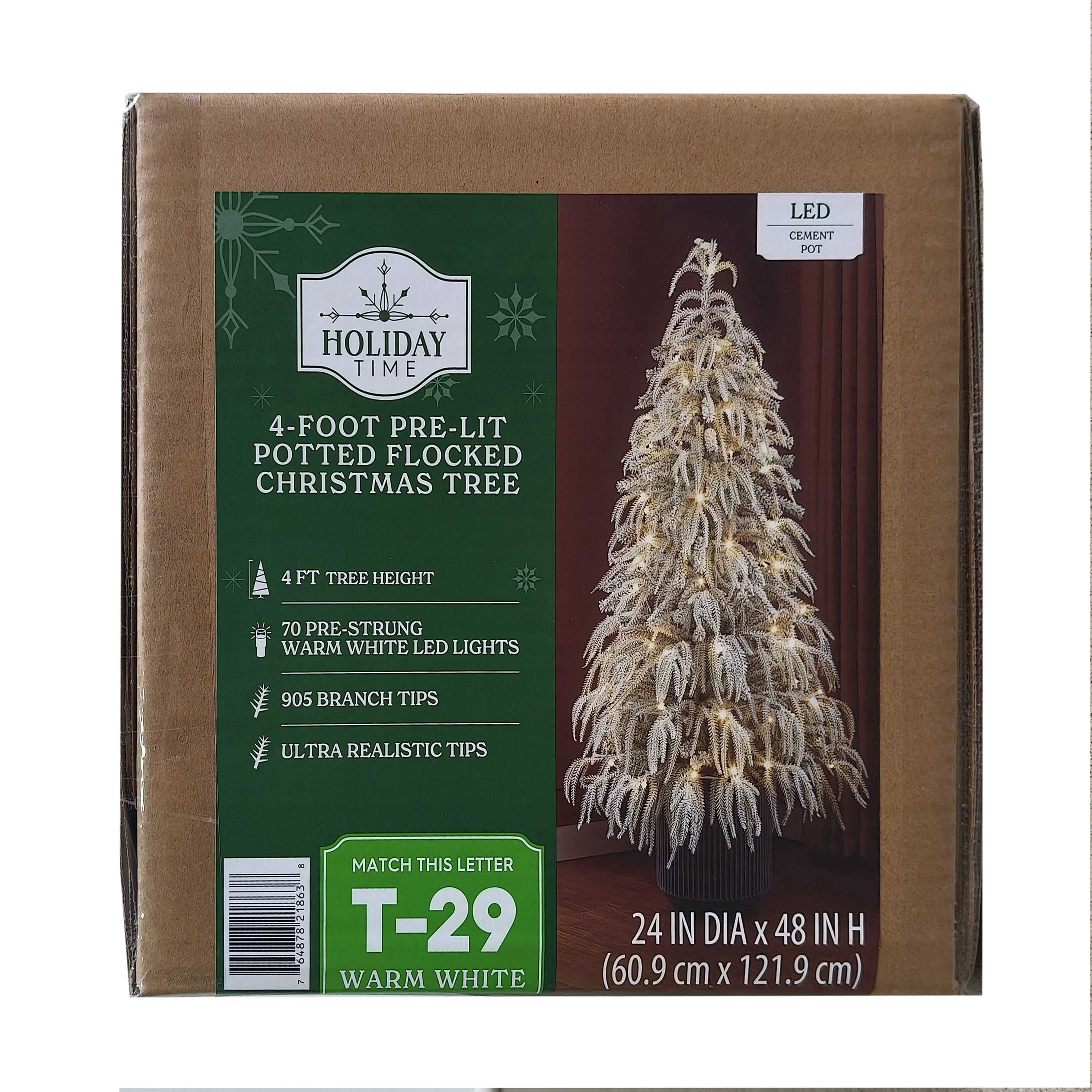 4' Pre-Lit Snow-Flocked Green Artificial Potted Christmas Tree with 70 Warm White LED Lights, by Holiday Time