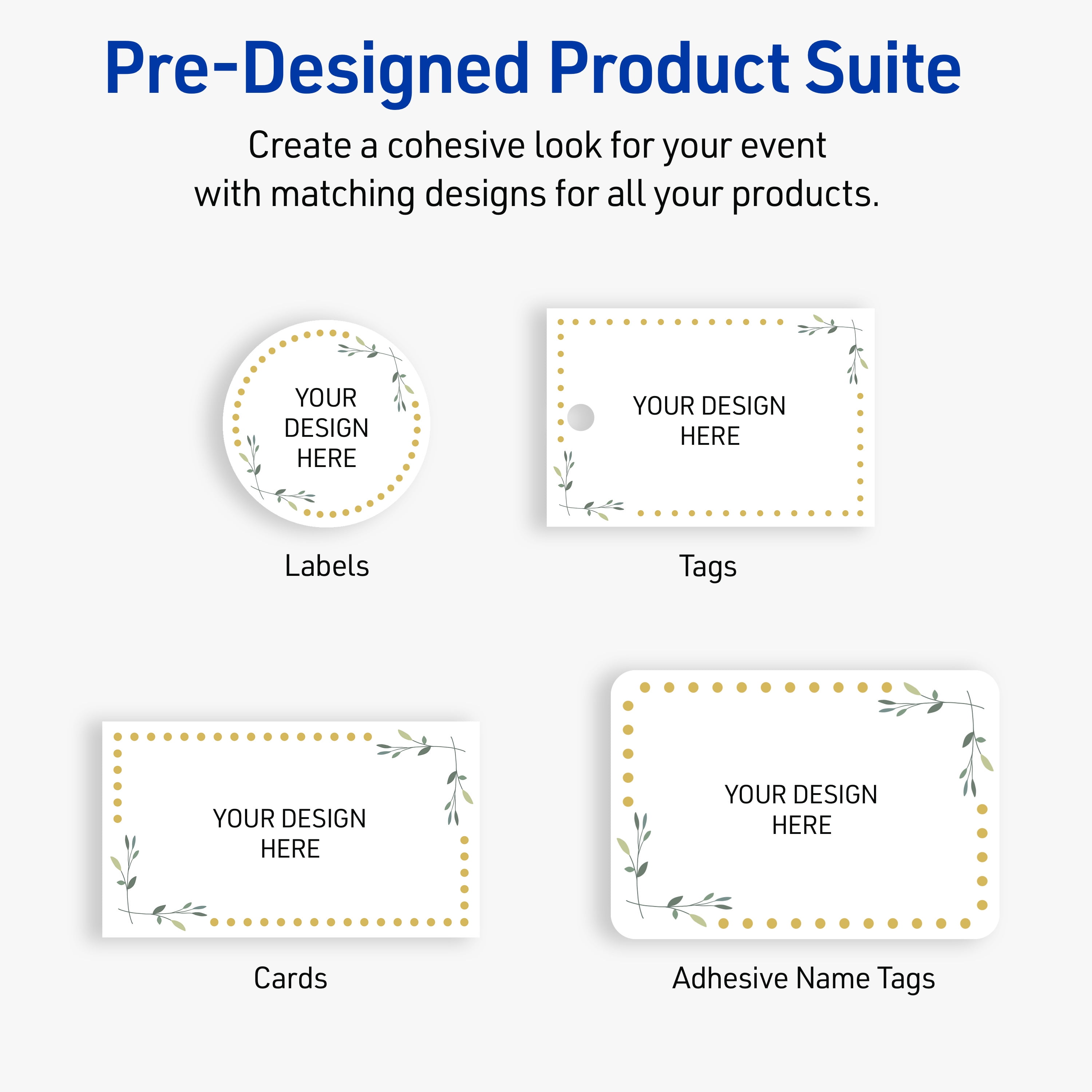 Avery Adhesive Name Tags, Matte White, Green Florals & Gold Dots