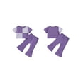 thumbnail image 2 of Suealasg Little Girls Summer Outfits Short Sleeve Contrast Color Tops + Flare Pants Set 1T 2T 3T 4T 5T Kids Girls Beach Vacation Clothes, 2 of 8