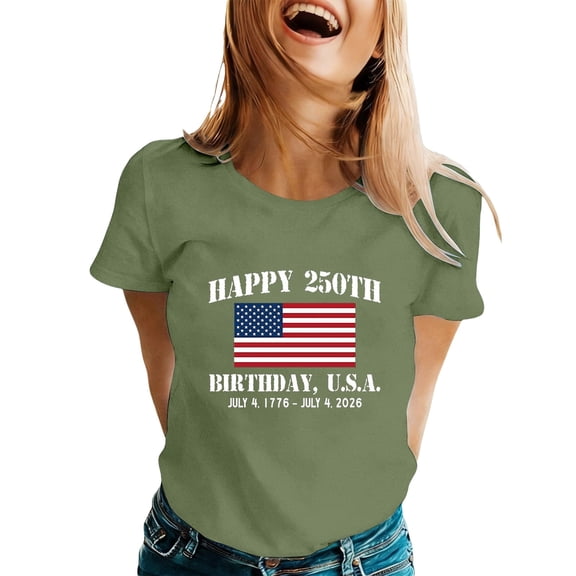 MuXiKeJi Clothes Patriotic T Shirt for Women 250th Anniversary USA Shirt Short Sleeve Casual Tops for Fourth of July Celebration