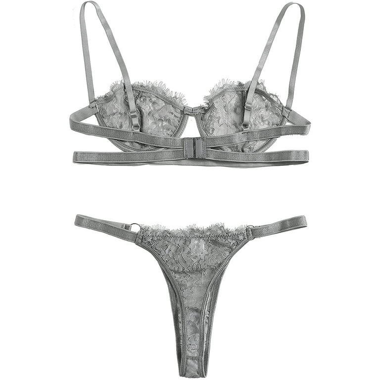 SHEIN Women's Sexy Lace Bra And Thong Set