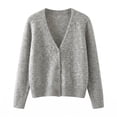 thumbnail image 3 of Women Sparkle Rhinestone V Neck Cardigan Sweater Button Front Soft Stretch Fabric (Grey M), 3 of 4