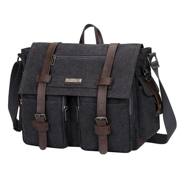 WITZMAN Vintage Canvas Messenger Bag for Men and Women Large Satchel Bags Crossbody Shoulder with 17 inch Laptop(A8008/2 Black)