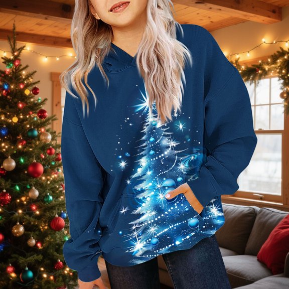 ITSAME Boys Girls Hoodie, Pullover Hooded Sweatshirt Christmas Graphic Long Sleeve Casual Fashion Tops Blue 4T