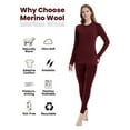 thumbnail image 2 of Womens 100% Merino Wool Base Layer Sets for Ski Midweight Thermal Underwear Top Bottom, 2 of 6