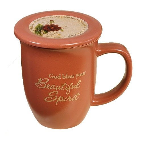 Mug-Grace Outpoured-God Bless Your/Spirit-Pink/Brown Interior W/Coaster/Lid