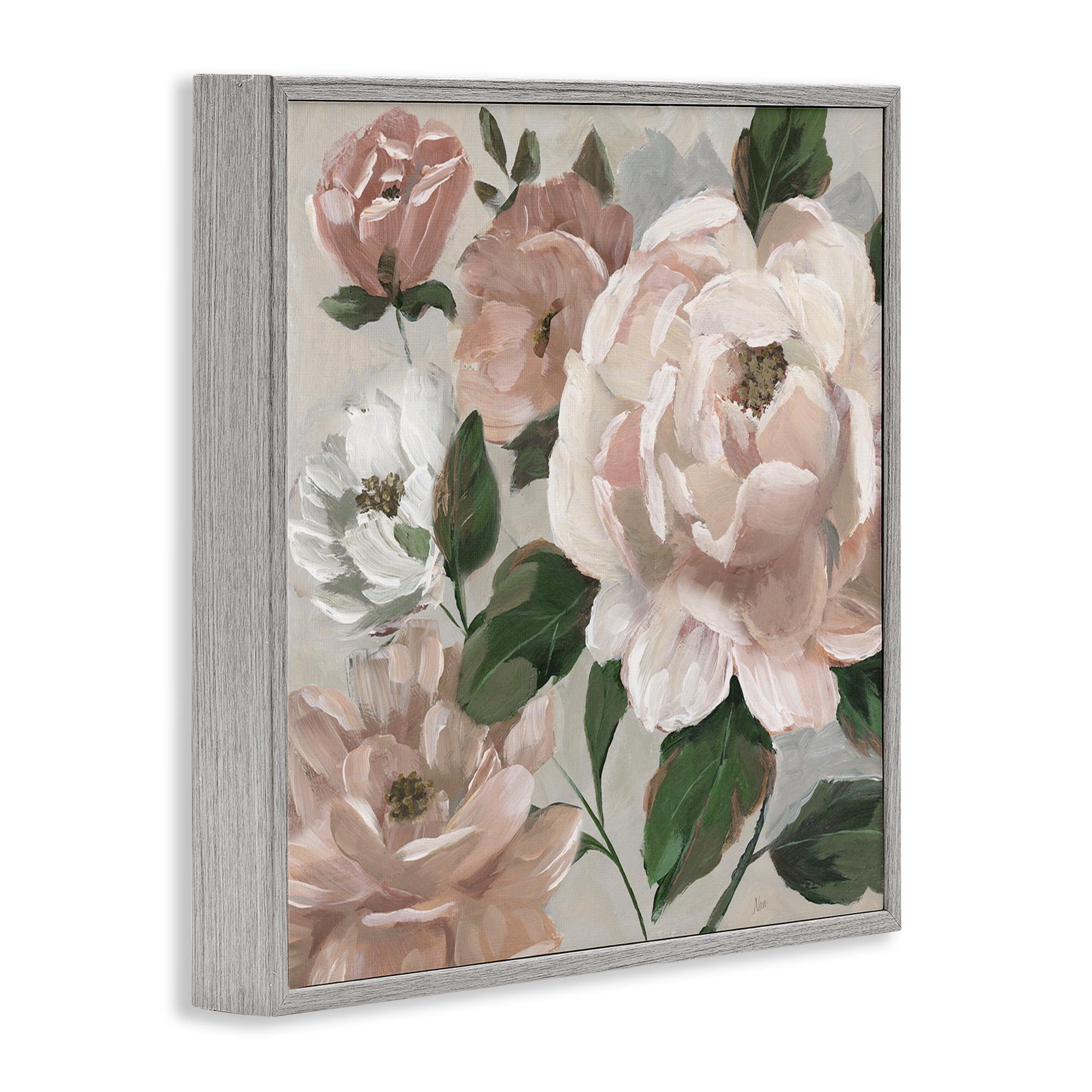 Stupell Industries Delicate Blush Peonies with Leaves Gray Framed Giclee Art, design by Nan