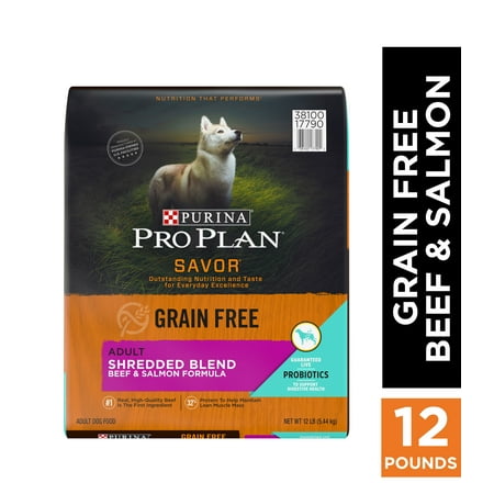 Purina Pro Plan With Probiotics, Grain Free, High Protein Dry Dog Food, SAVOR Shredded Blend Beef & Salmon - 12 lb.