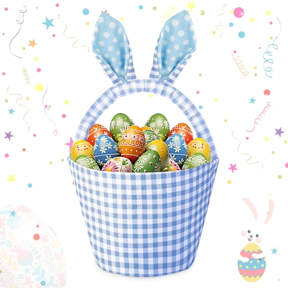 Easter Basket Bunny Buckets with Ear for Egg Hunting Easter Gift Bags Easter Tote Bags for Easter Decorations Party Supplies Blue
