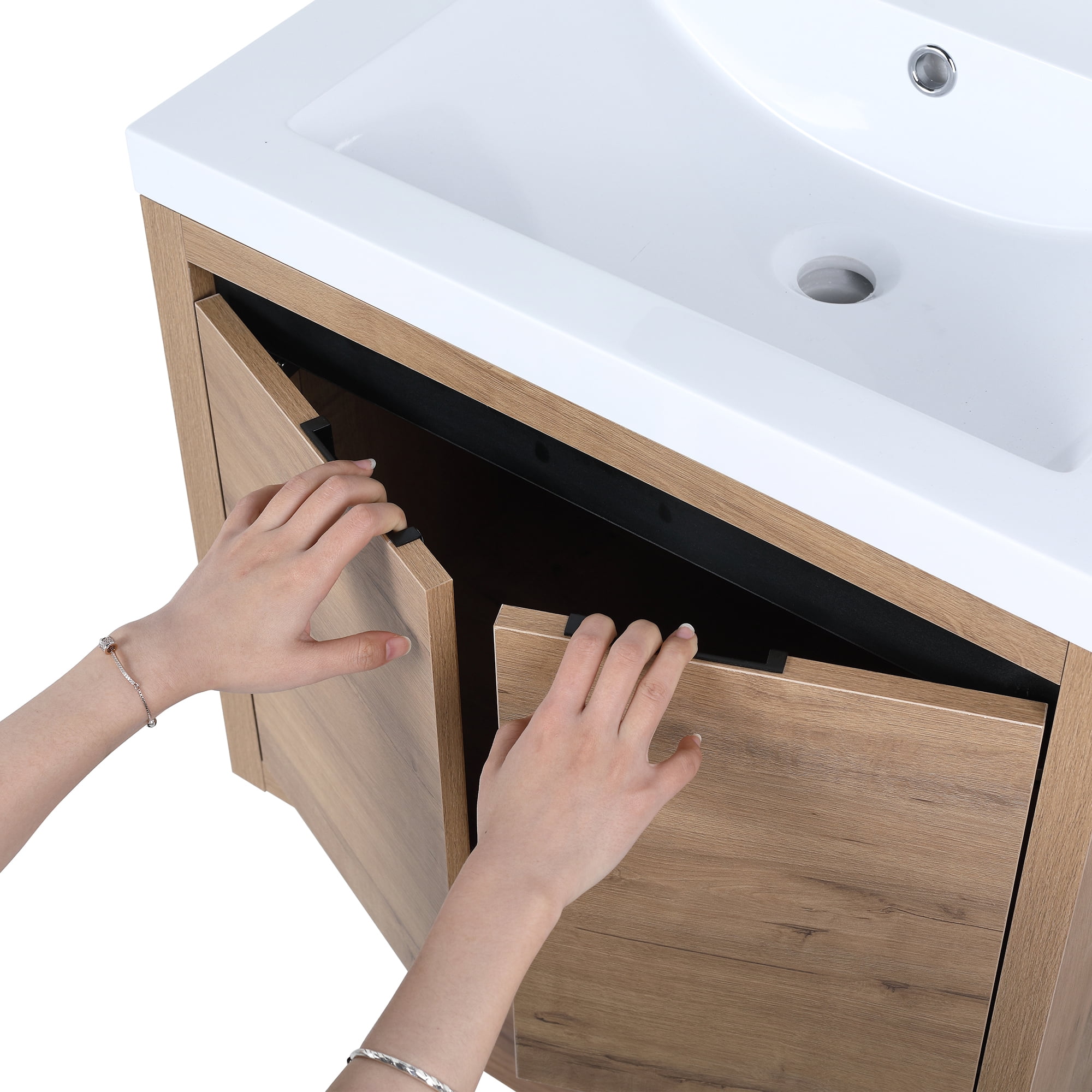 Miniyam 24” Bathroom Vanity Combo with White Gel Basin, Oak