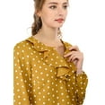 thumbnail image 7 of MODA NOVA Junior's Ruffle Neck Long Sleeve Vintage Heart Polka Dots Blouse Tops Yellow L, 7 of 7