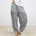 thumbnail image 2 of YYDGH Cotton Linen Pants for Women Summer Palazzo Lounge Pants Casual Baggy Elastic Waist Cropped Trouser with Pockets Gray XL, 2 of 5