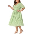 thumbnail image 4 of Agnes Orinda Women's Plus Size Elegant Lace Floral Ruffle Short Sleeve V Neck Trendy Midi Dresses 4X Grass Green, 4 of 5