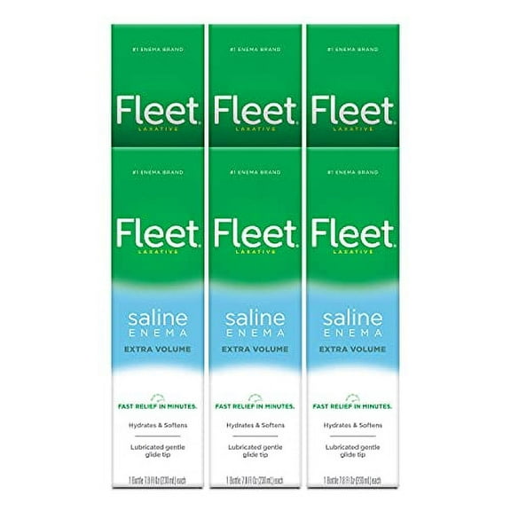 Fleet Laxative Saline Enema Extra Volume Lubricated Gentle Glide Tip, 7.8 oz 6 Pack