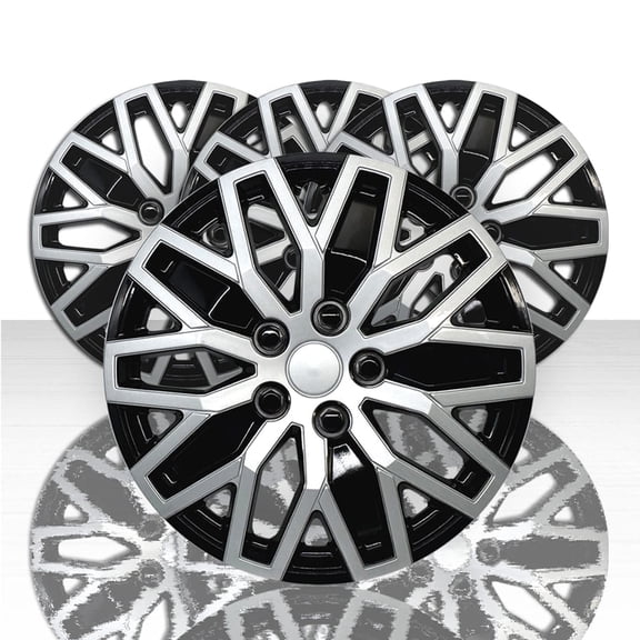Set of 4 16" 5 Lug 10 Double Spoke Black/Silver Snap-On Wheel Covers
