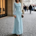 thumbnail image 5 of Sheghy Womens Long‑Sleeve Pleated Flowing Solid Maxi Evening Gown Light Blue, 5 of 7