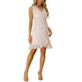 thumbnail image 2 of Unique Bargains Robes d'Été pour Femmes Ourlet à Volants Sans Manches Col en V Imprimé Floral Robe Portefeuille Mini Blanche L, 2 of 5