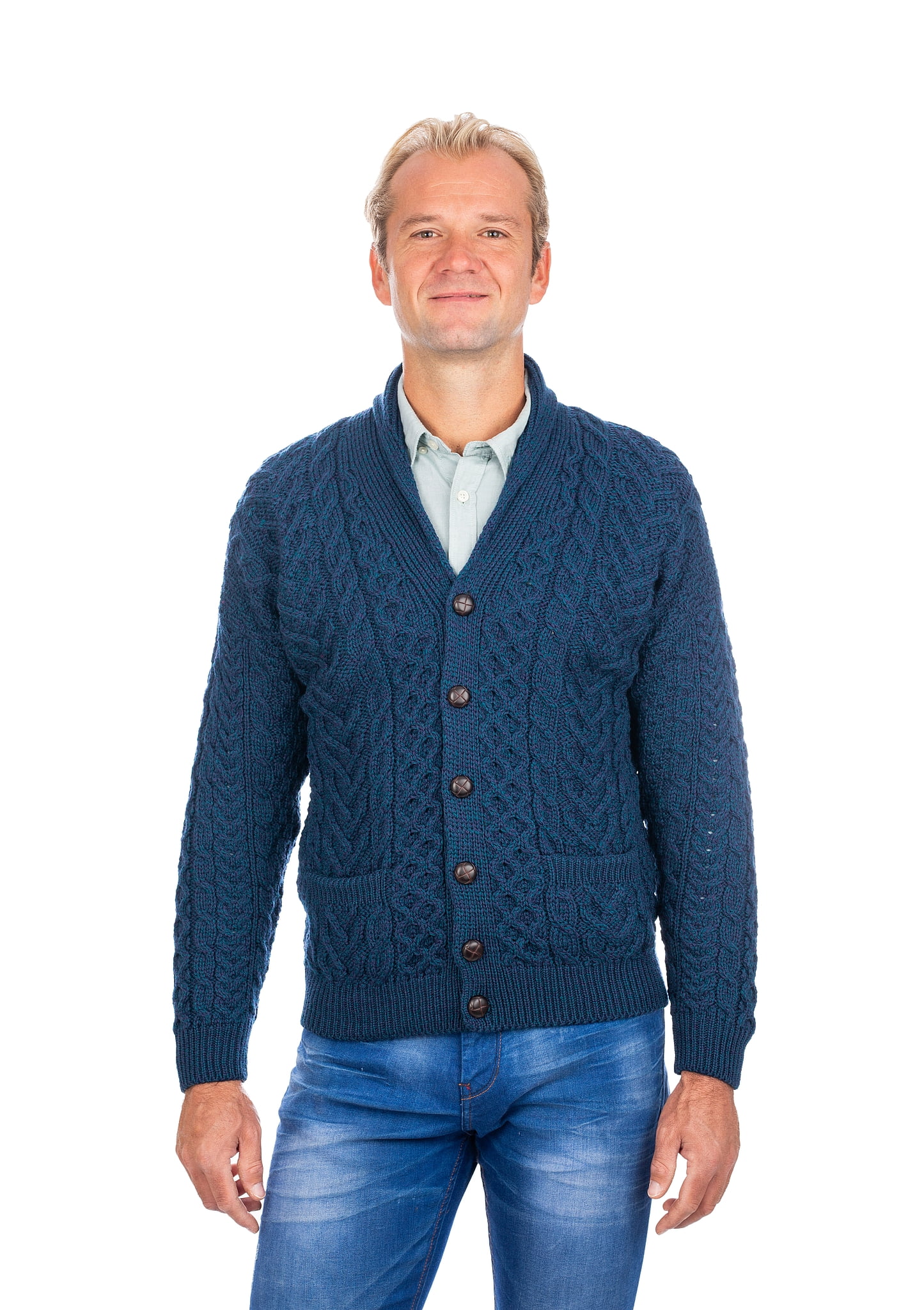 SAOL - Irish Cardigan Sweater for Men 100% Merino Wool Cable Knit ...