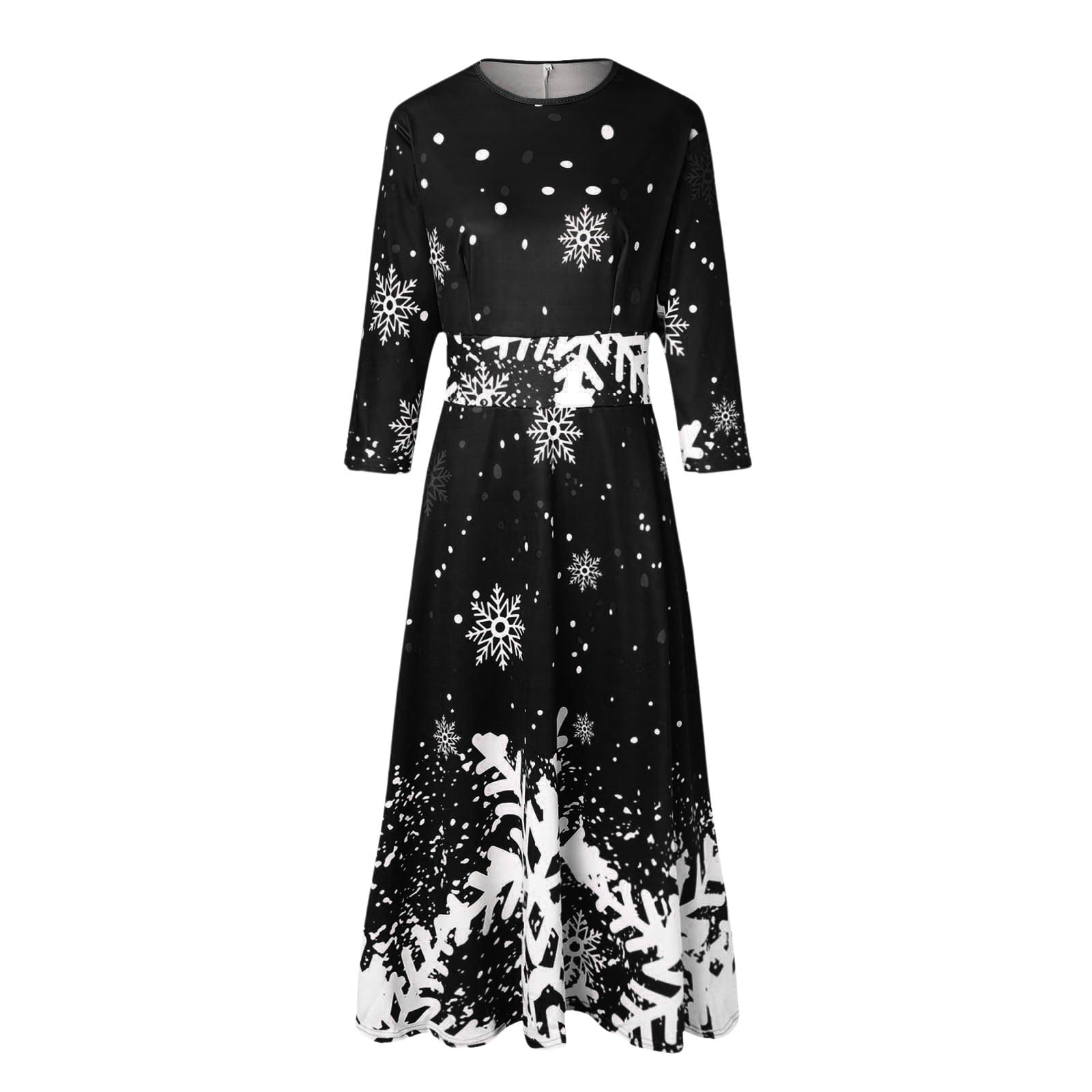 Onsoyours Noël Robe Femme Party Manches Longues Col Rond Imprimé Neige Mini Robes Retro Automne Hiver Bodycon Sexy Pull Robe De Fête A Bleu XS