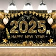 thumbnail image 3 of EspañolBanner de Feliz Año Nuevo, Fondo Grande Dorado de Feliz Año Nuevo 2025 Decoración de Nochevieja Suministros para Fiestas Reloj de Fuegos Artificiales Negro, 3 of 5