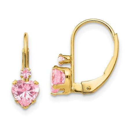 Roy Rose Jewelry 14K Yellow Gold Madi K Clear/Pink CZ Heart Leverback Earrings