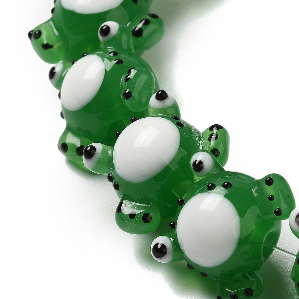 Handmade Lampwork Beads Strands Frog Green 13x15.5x12.5mm Hole: 2mm 20pcs/strand 17.87''(45.4cm) diy