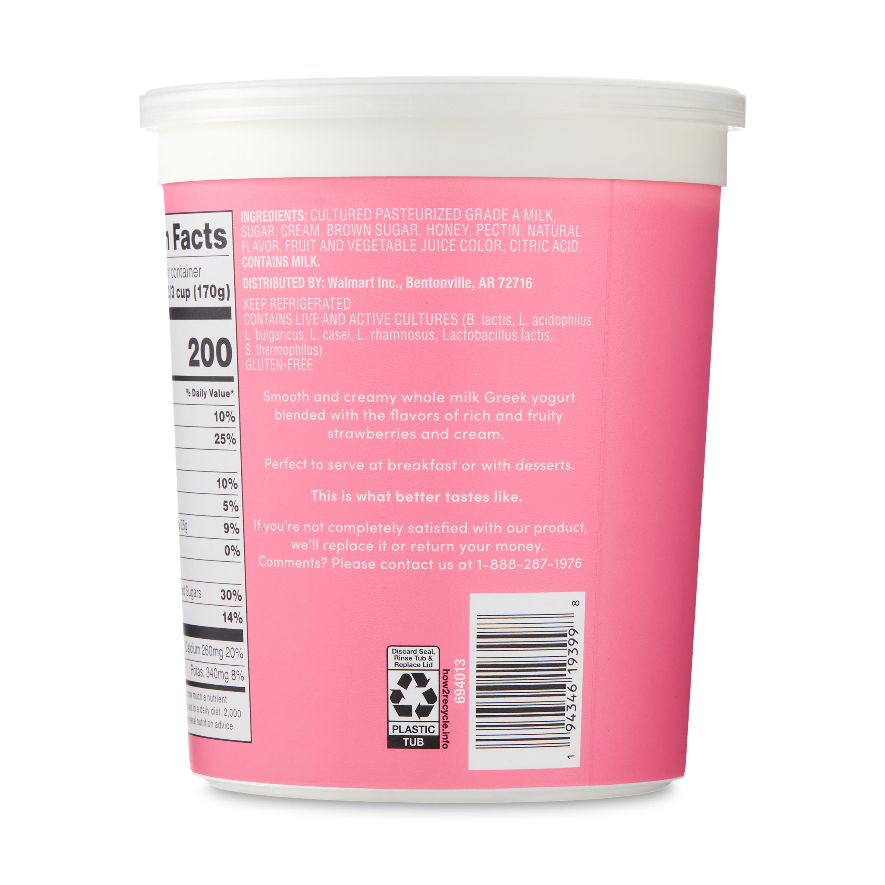 bettergoods Whole Milk Strawberries and Cream Greek Yogurt, 32 oz Tub