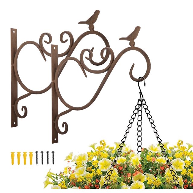 Wall Hanging Plant Bracket,2 Pack 12-inch Retro Iron Metal Wall Hanger for Hanging Plant Flower Bird Planter Indoor Outdoor,Retro
