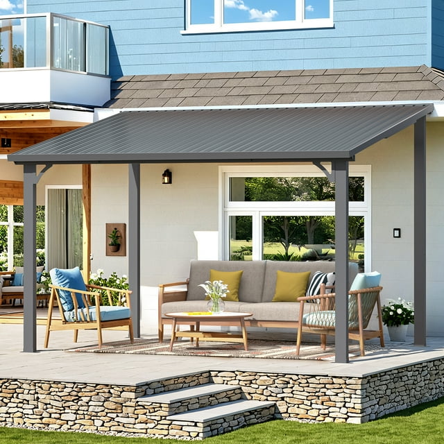 YODOLLA Gazebo 8 Pieds x 12 Pieds à Toit Rigide, Gazebo d'Extérieur Robuste avec Toit Incliné en Acier Galvanisé, Gazebo Métallique Entièrement Résistant aux Intempéries avec Rayures Verticales pour Patio, Cour Arrière et Pelouses