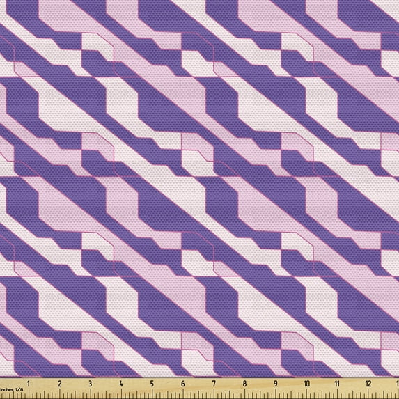 Abstract Geometry Fabric by the Yard, 80's Style Diagonal Arrangement Bicolour Modern Composition, Decorative Upholstery Fabric for Chairs & Home Accents, 1 Yard, Blue Violet Pale Pink by Ambesonne