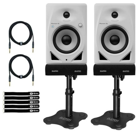 Pioneer DJ DM-50D-BT-W 5" White Bluetooth Monitor System with Desktop Stands Package