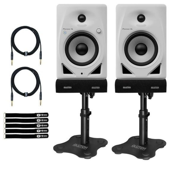 Pioneer DJ DM-50D-BT-W 5" White Bluetooth Monitor System with Desktop Stands Package