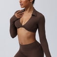 thumbnail image 4 of Women's V Neck Sports Bras Workout Running Athletic Bra Long Sleeve Crop Tops Metamorph Sienna Twist Deep V Workout Cropped T Shirt Top with Compression for Yoga Pilates Gym Outfit, 4 of 7