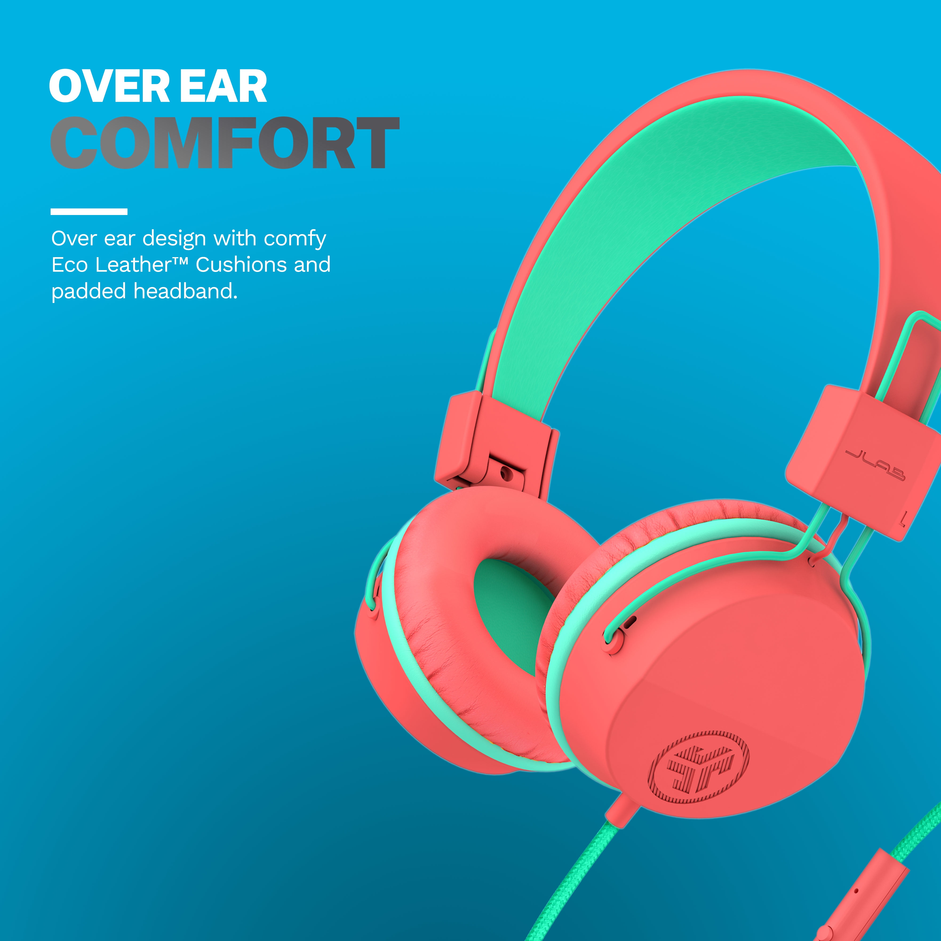 JLab JBuddies Studio On-Ear Kids Wired Headphones, Peach, Studio Volume Safe, Volume Limiter, Folding, Adjustable, Noise Isolation, with Mic