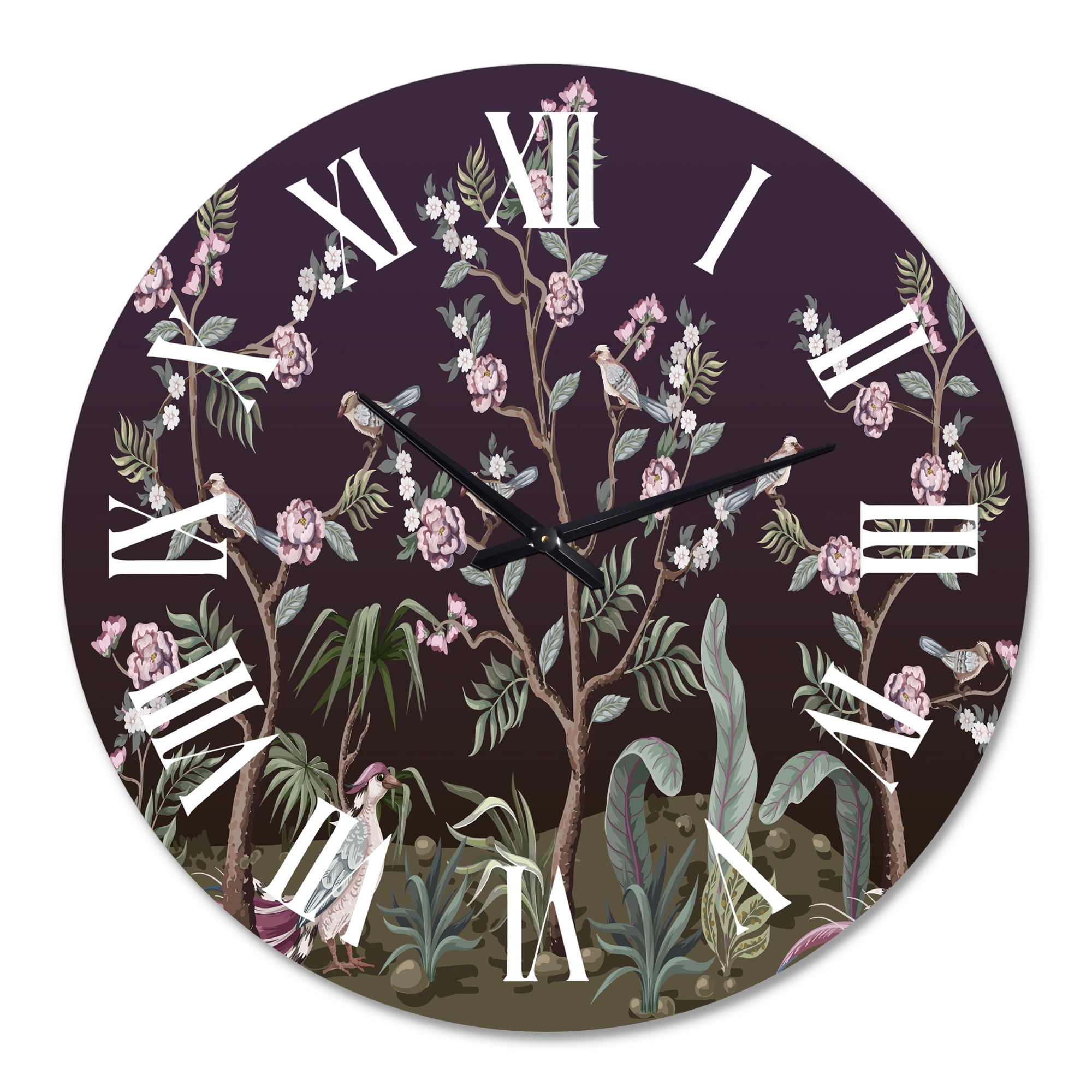 Designart 'Chinoiserie With Birds And Peonies I' Traditional Wall Clock