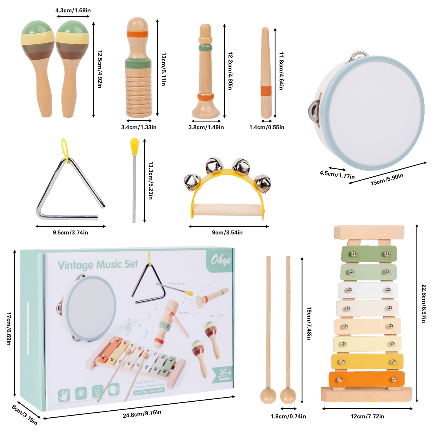 Sunforu Montessori Toys for Toddlers 1-3, Preschool Educational Musical Toy for Infant Boys and Girls, Wooden Musical Instruments for Toddler Best Birthday Gift
