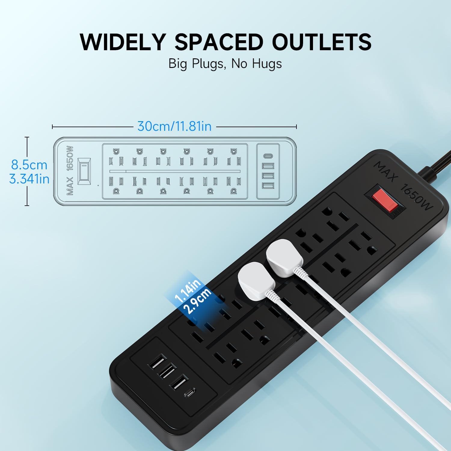 ZHANGONG Surge Protector with 12 Outlets 4 USB Ports, 2000J Power Strip, 5ft Flat Plug Extension Cord, Wall Mountable for Home and Office